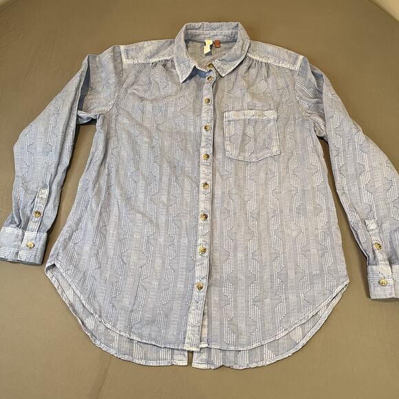 Anthropologie Pilcro Theresa Lace-Up Back Button Shirt Top Blue Size Small - Picture 3 of 9